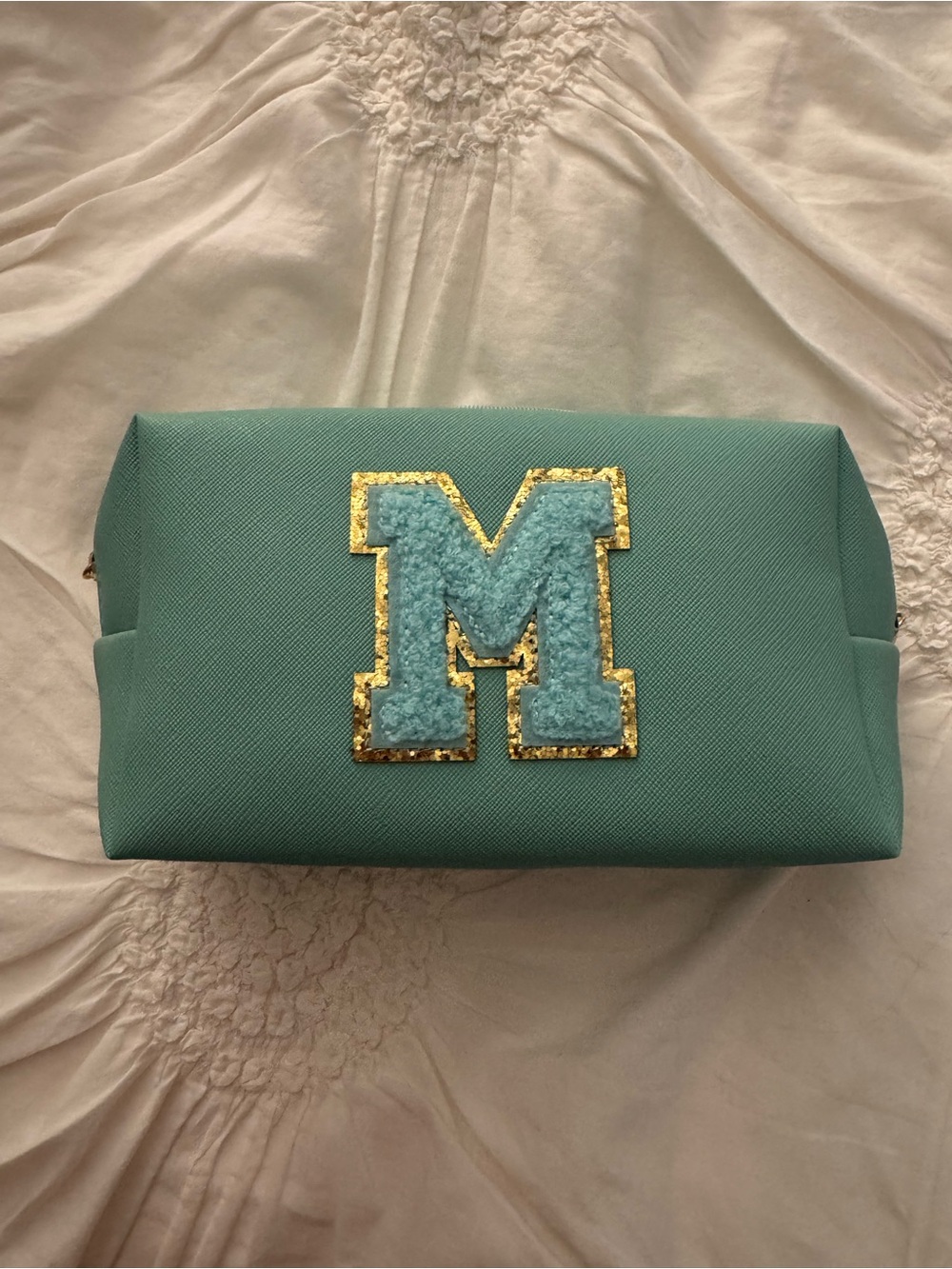 Personalized Teal Cosmetic Pouch with Gold-Trim M